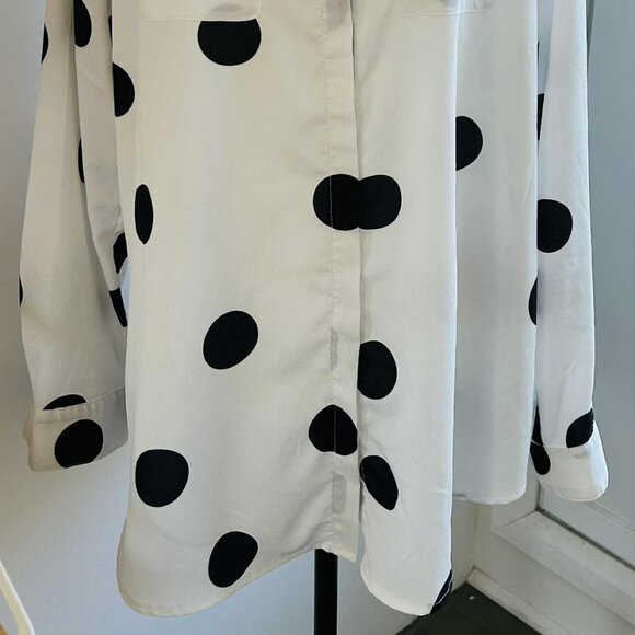 Karl Lagerfeld Paris White Polka Dot Button Shirt with Roll Tabs – US XL - Picture 4 of 11